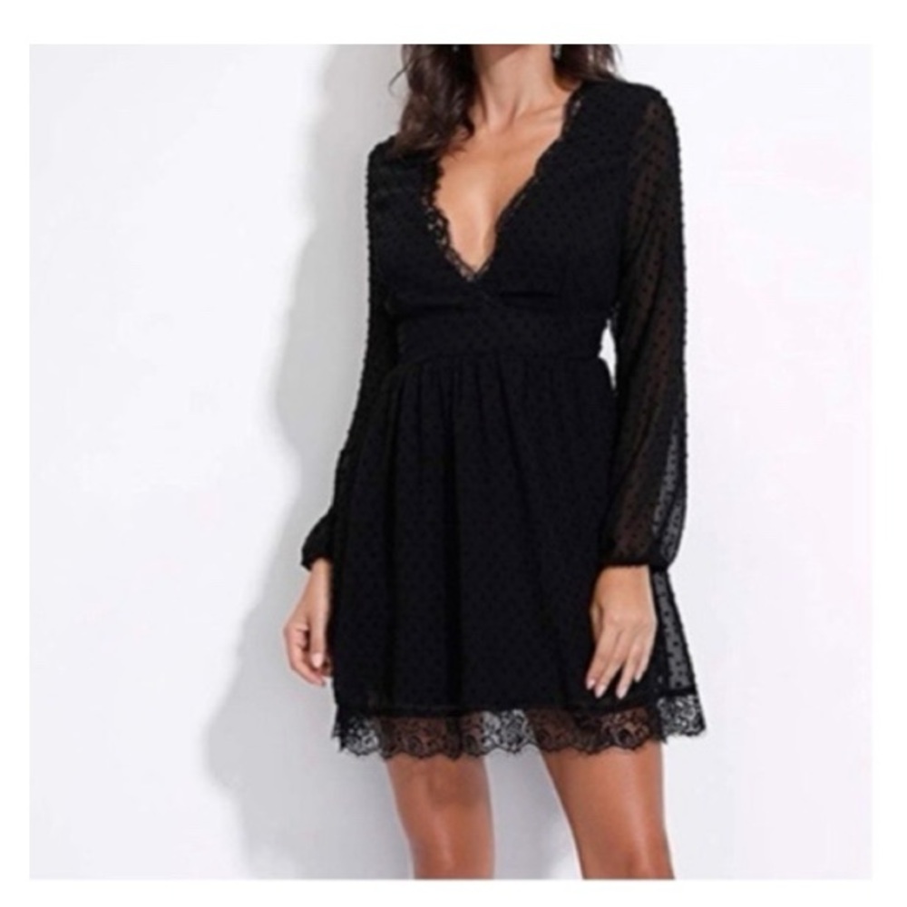Sheilay Swiss Dot‎ Long Sleeve Mini Dress NWT